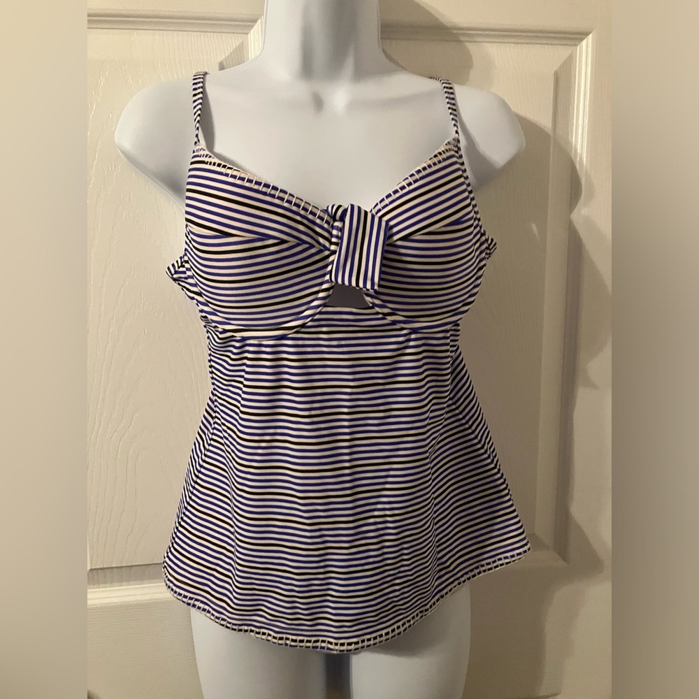 Striped Blue, Black and White Women's Tankini top